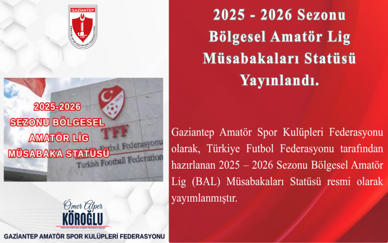 2025 - 2026 Sezonu Bölgesel Amatör Lig Müsabakaları Statüsü Yayınlandı.
